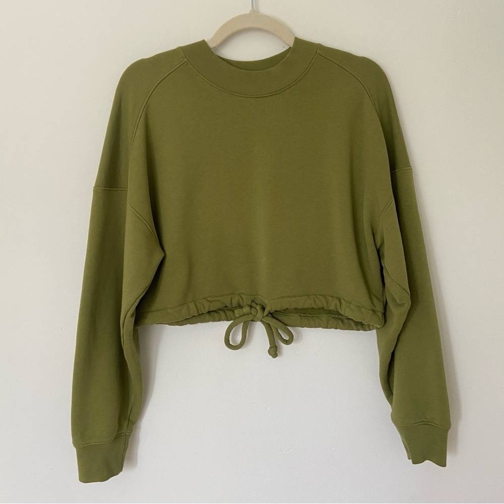 Rebecca Taylor Cropped Terry Sweatshirt With Drawcord in Green size Medium